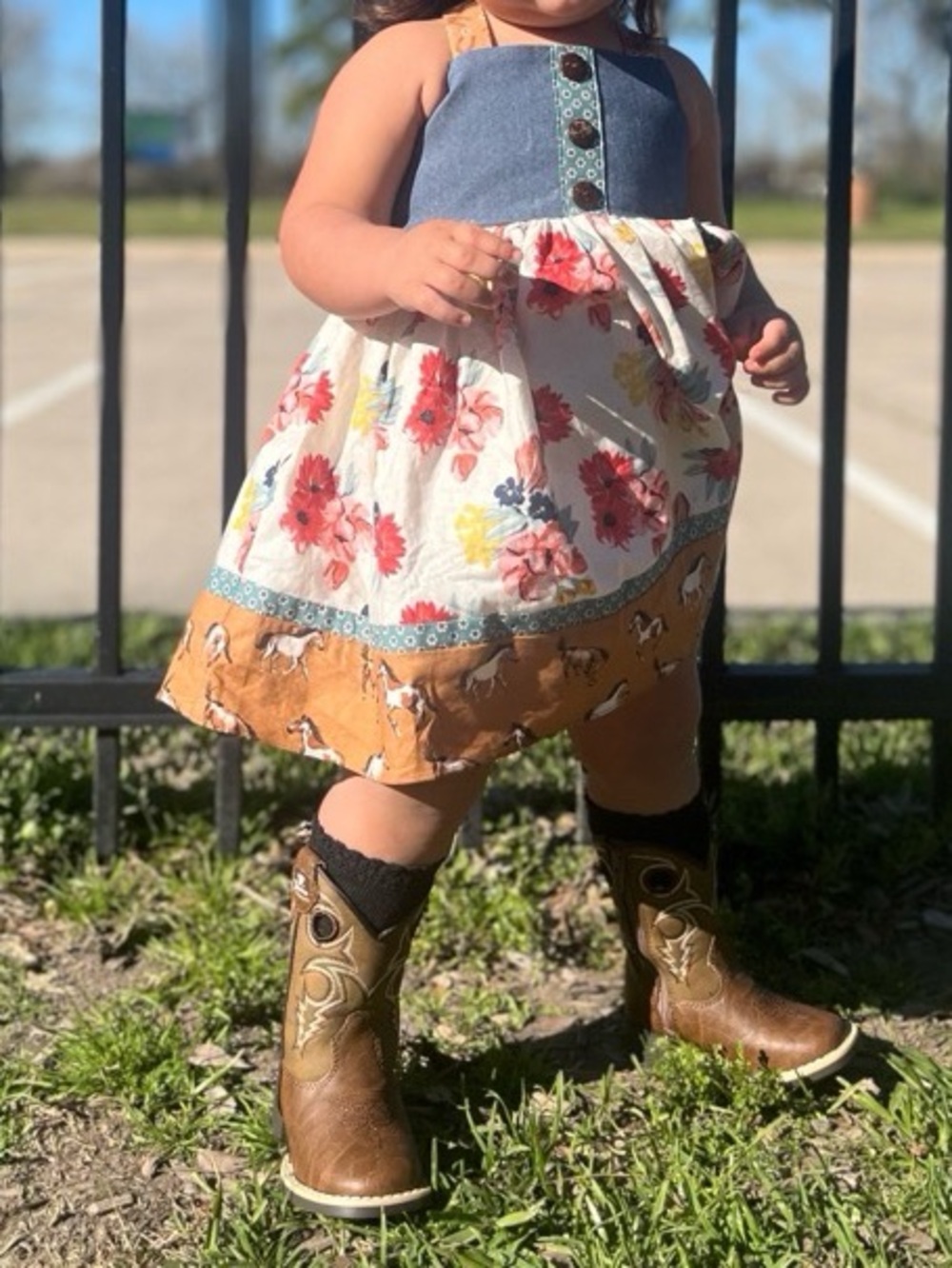 Ricrac & Ruffles - Western Floral Baby Dress or Top with adjustable straps